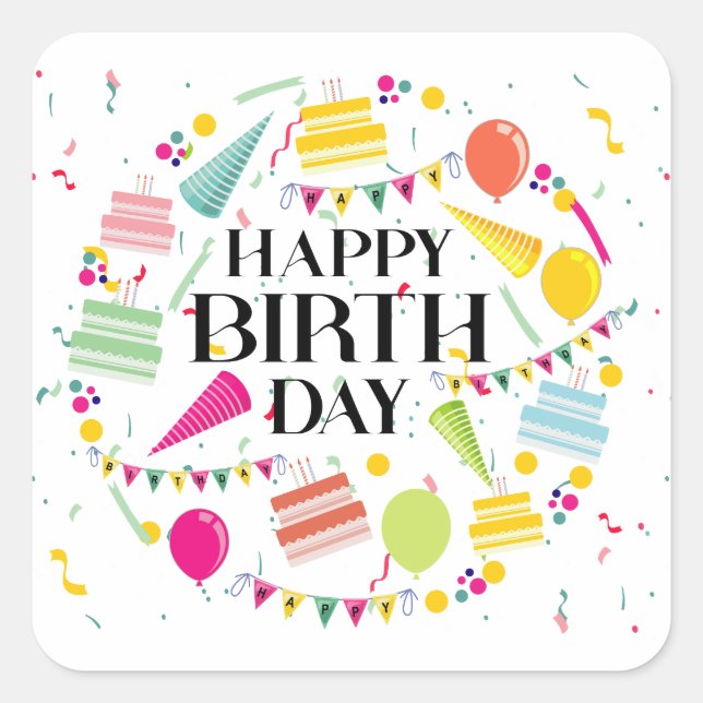 Joyeux Anniversaire Carré Sticker (Devant)
