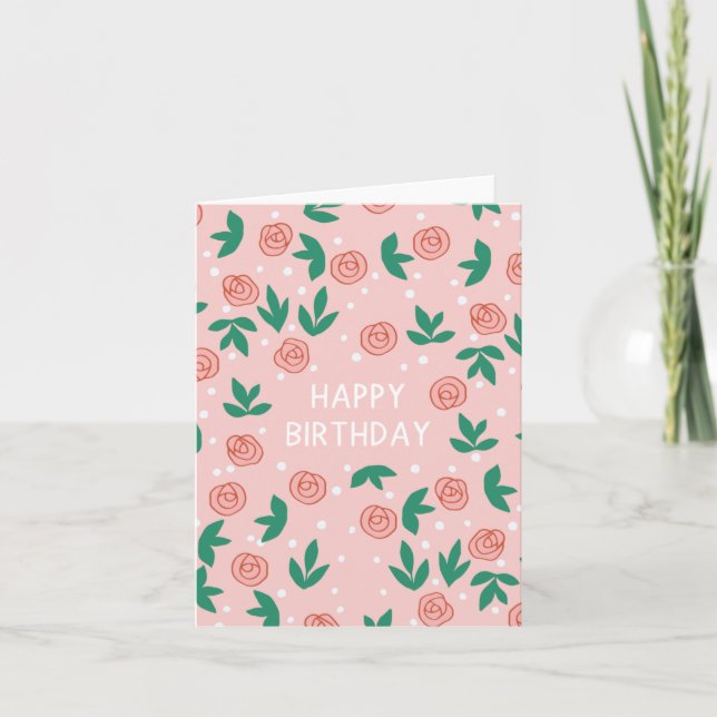 Joyeux Anniversaire - Carte Abstraite Rose Floral (Devant)