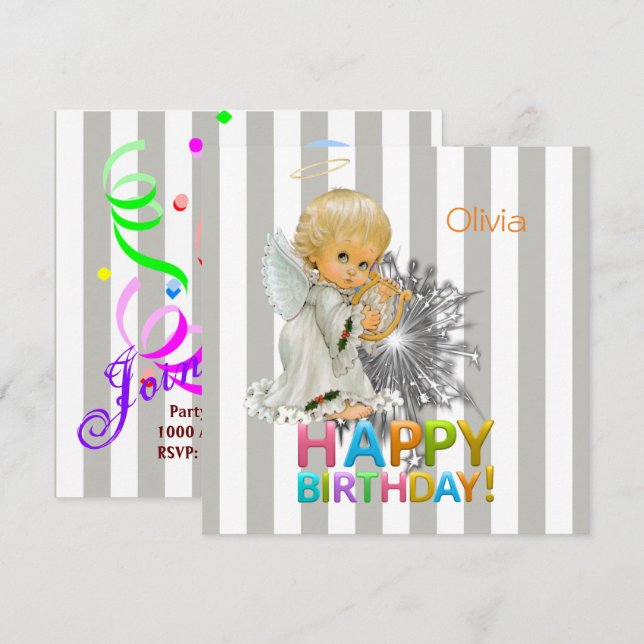 Joyeux Anniversaire Carte Angel Invitation (Devant / Derrière)