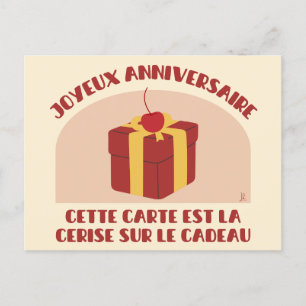 Joyeux anniversaire, carte cerise sur le cadeau