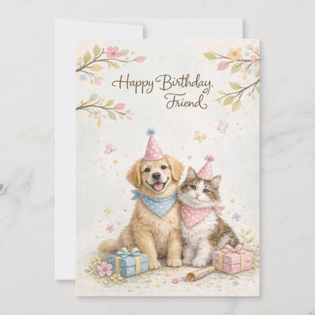 Joyeux Anniversaire Carte d'Ami | Meilleur Chat &  (Devant)
