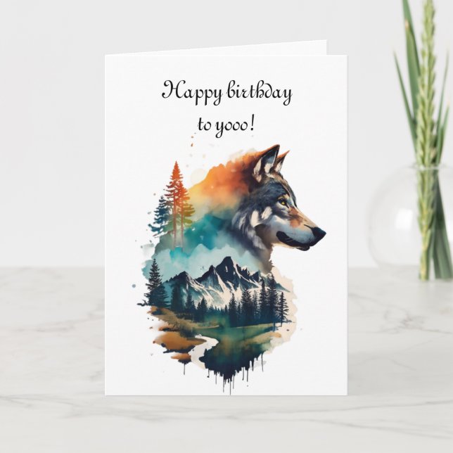 Joyeux anniversaire, carte d'aquarelle de loup hur (Devant)