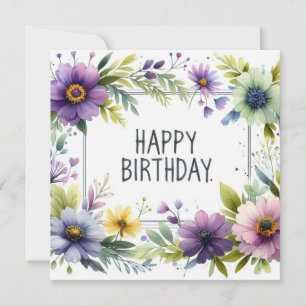 joyeux anniversaire carte de cadre de fleur violet