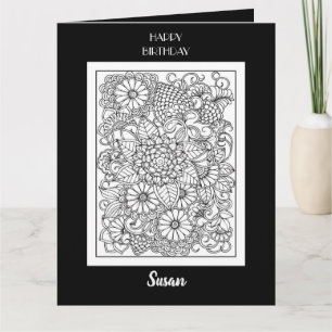 Joyeux Anniversaire Carte de coloriage Florale Noi