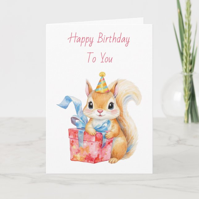 Joyeux Anniversaire | Carte Écureuil Adorable (Devant)