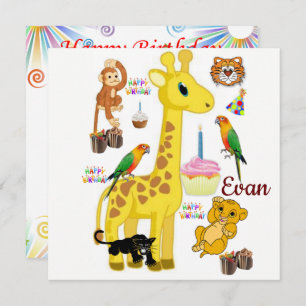 Joyeux Anniversaire Carte Invitation Giraffe Singe