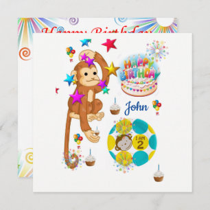 Joyeux Anniversaire Carte Invitation Singe Deux An