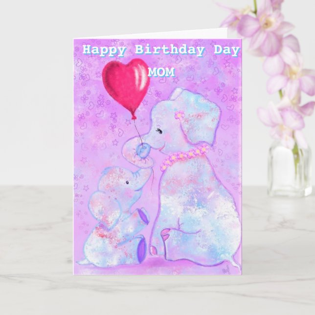 Joyeux Anniversaire Carte maman Elephant maman et  (Orchidée)