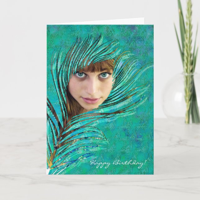 Joyeux anniversaire ! - carte photo de paon vert (Devant)