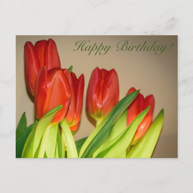 Joyeux Anniversaire ! Carte postale aux tulipes (Devant)
