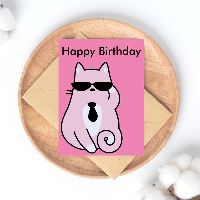 Joyeux Anniversaire - Carte postale Cool Pink Cat (Créateur téléchargé)