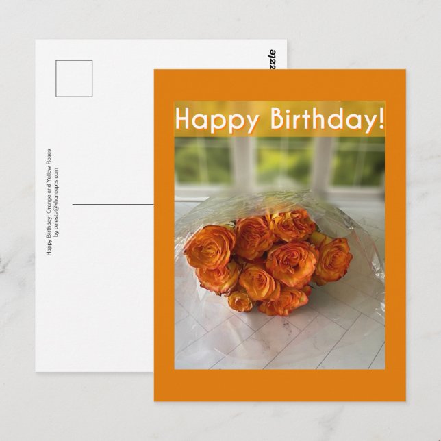 Joyeux Anniversaire ! Carte postale de roses orang (Devant / Derrière)