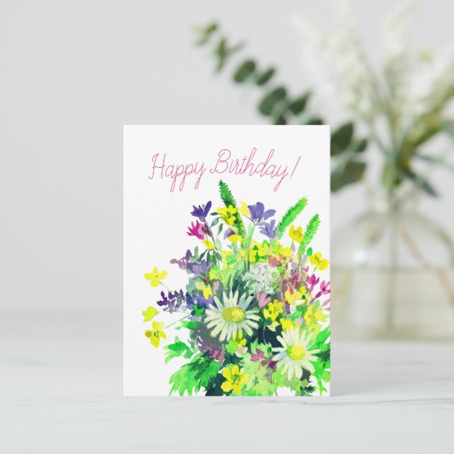 Joyeux anniversaire, carte postale fleur sauvage (Debout devant)