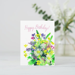 Joyeux anniversaire, carte postale fleur sauvage