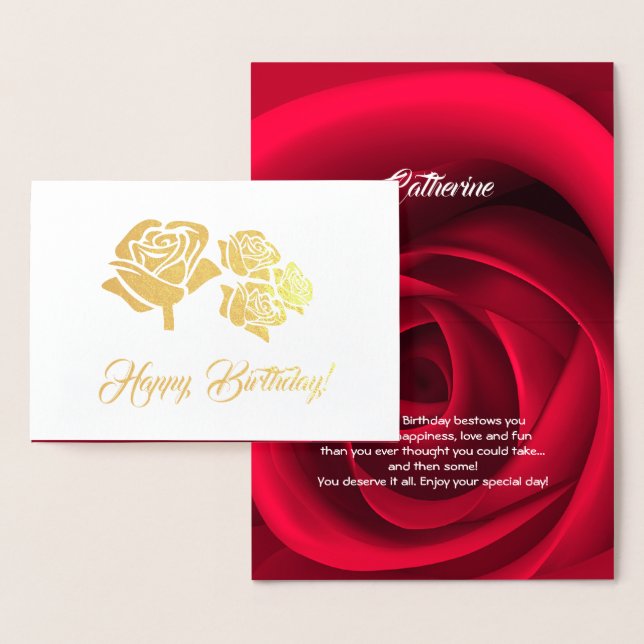 Joyeux anniversaire. Cartes Rouge Rose Luxe Pressé (Affichage)