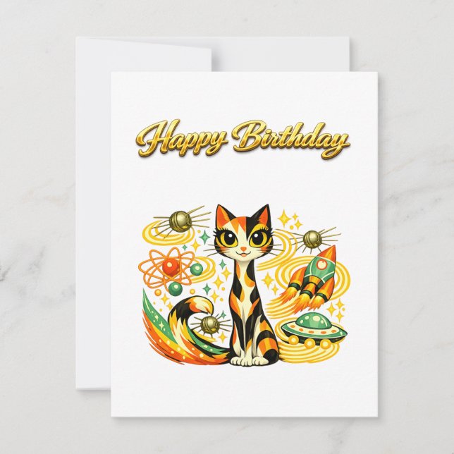Joyeux Anniversaire Chat Calicot Sci-Fi Espace Ato (Devant)