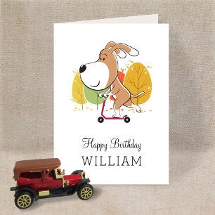 Joyeux Anniversaire Chien Mignon Trottinette Carte