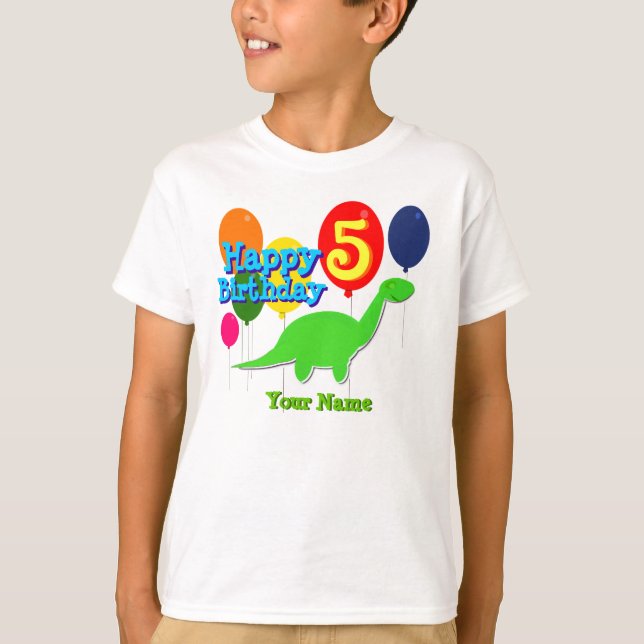 Joyeux Anniversaire Cinq Ans Ballons Dino T-Shirt (Devant)