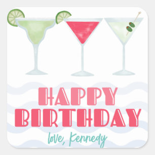 Joyeux Anniversaire Cocktail Stickers Cadeau