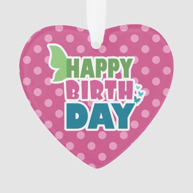 Joyeux anniversaire coeur rose points pendentif (devant)