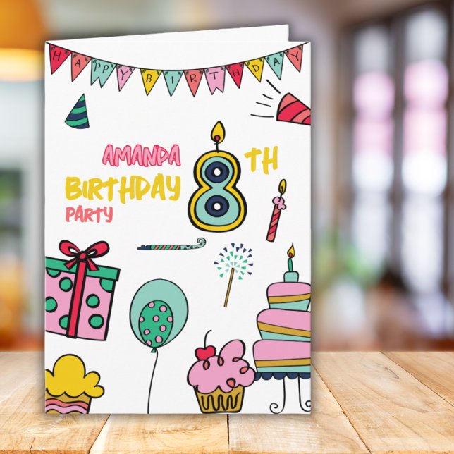 Joyeux Anniversaire Coloful 8e Anniversaire Carte  (Créateur téléchargé)