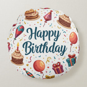 Joyeux anniversaire coloré Coussin ronde avec ball