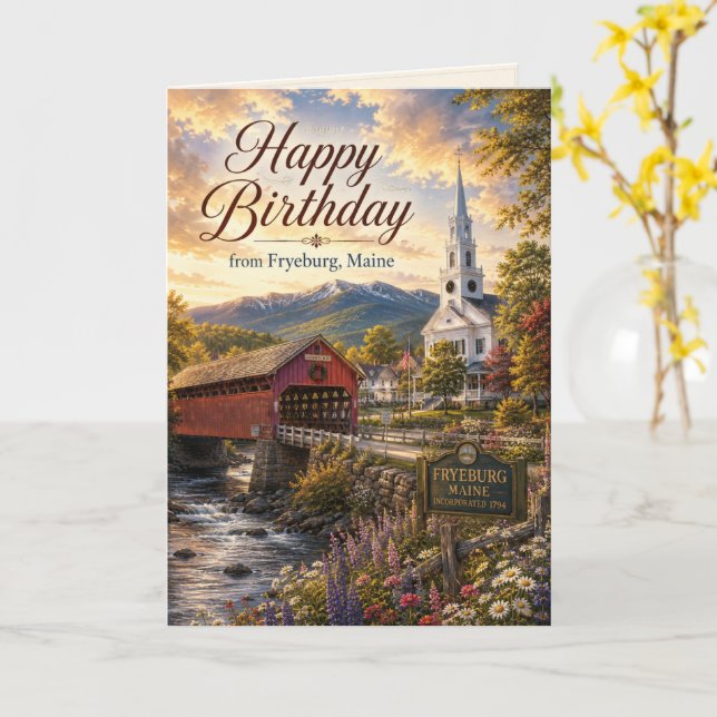 Joyeux anniversaire de Fryeburg Maine Carte de vœu (Fleur jaune)