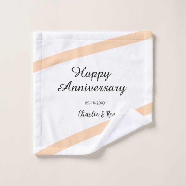 Joyeux anniversaire de mariage lignes pastel orang (Gant de toilette)