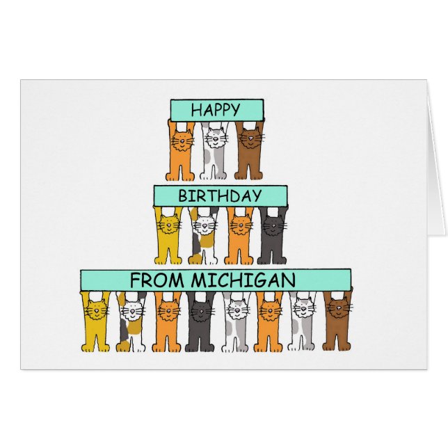 Joyeux anniversaire de Michigan Cartoon Cats (Devant horizontal)