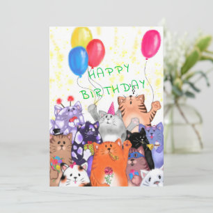 Joyeux Anniversaire - Dessin de fête de chat heure
