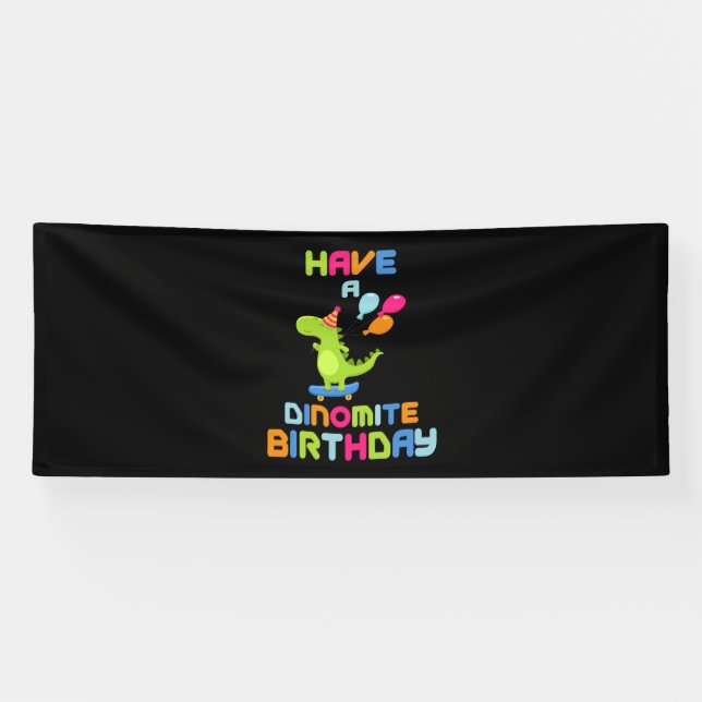 Joyeux Anniversaire Dinomite Bannière Vinyle 4x10 (Horizontal)