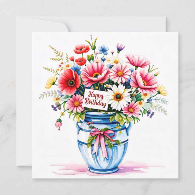 Joyeux anniversaire et bouquet de fleurs carte de  (Devant)