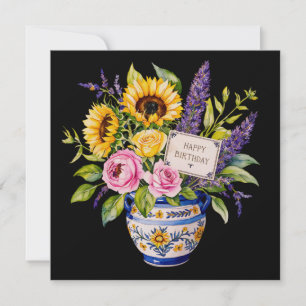 Joyeux anniversaire et bouquet de fleurs carte de