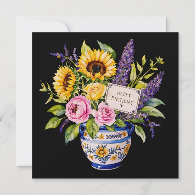 Joyeux anniversaire et bouquet de fleurs carte de  (Devant)