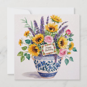 Joyeux anniversaire et bouquet de fleurs carte de