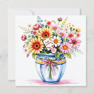 Joyeux anniversaire et bouquet de fleurs carte de