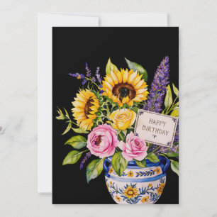 Joyeux anniversaire et bouquet de fleurs carte de