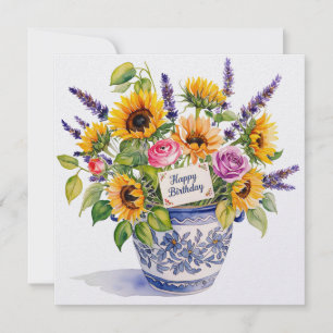 Joyeux anniversaire et bouquet de fleurs carte de