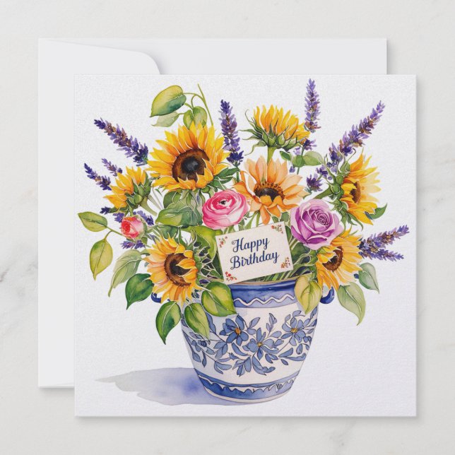 Joyeux anniversaire et bouquet de fleurs carte de  (Devant)