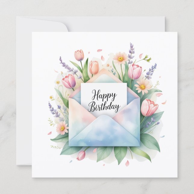 Joyeux anniversaire et tulipes. Carte (Devant)