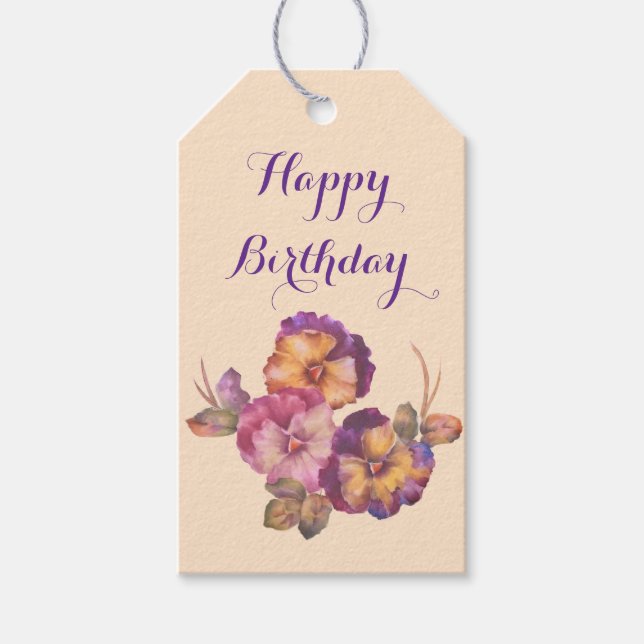 Joyeux Anniversaire Étiquette Cadeau Bouquet de Pe (Devant)