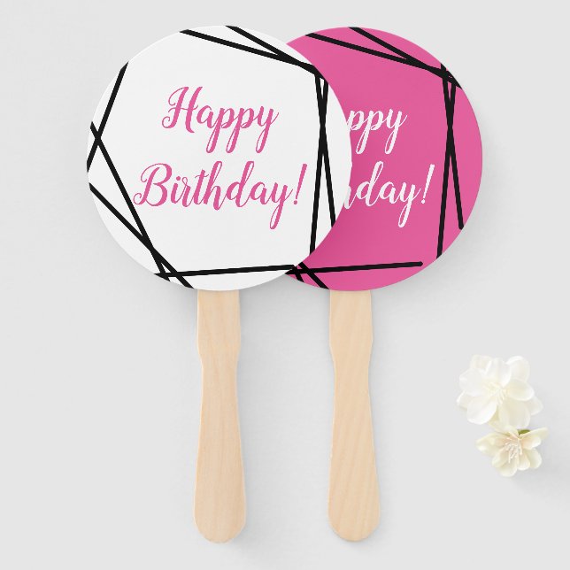Joyeux Anniversaire Éventail à main géométrique fu (Devant et derrière)