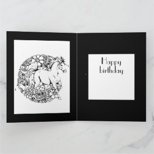 Joyeux Anniversaire Floral Horse Adulte Carte de c