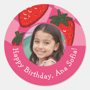 Joyeux Anniversaire fraise À damiers Autocollant p