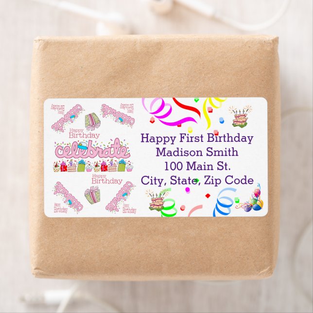 Joyeux anniversaire FUN Cupcake Étiquette de adres (En situation)