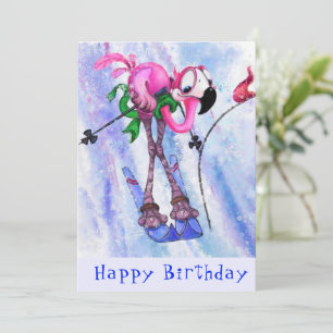 Joyeux anniversaire - Funny Pink Flamant rose Skie