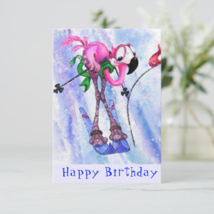 Joyeux anniversaire - Funny Pink Flamant rose Skie