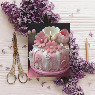 Joyeux Anniversaire Gâteau Élégant Rose Blanc