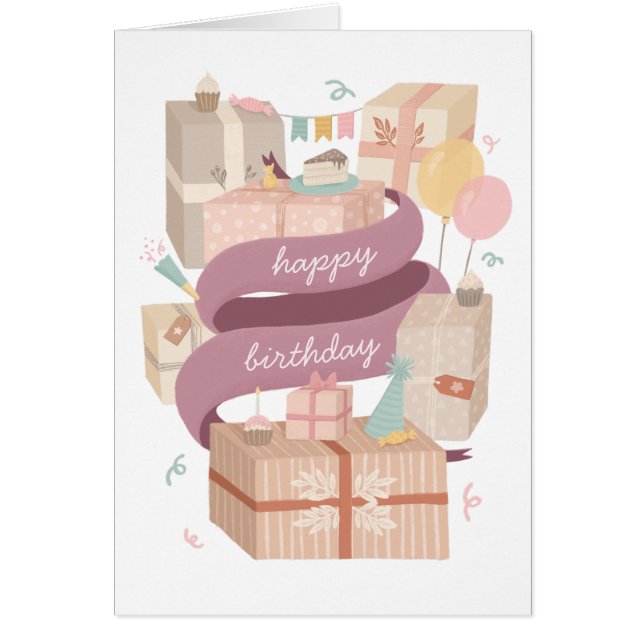 Joyeux anniversaire. Gâteaux de fête et cadeaux (Devant)