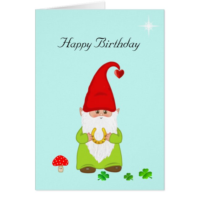 Joyeux Anniversaire Gnome Mignon avec Fer à Cheval (Devant)